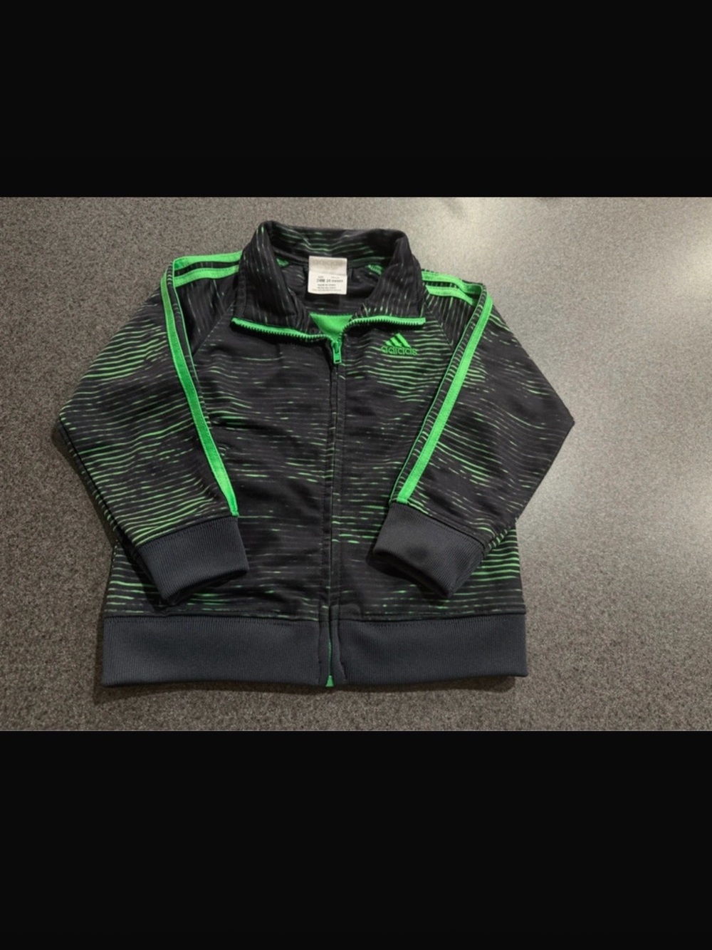 adidas Black Jacket with Neon Green Accents – Kids Zip-Up